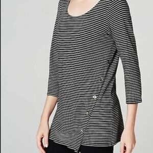 Pure Jill Asymmetric Button Striped Tunic Top Size XL